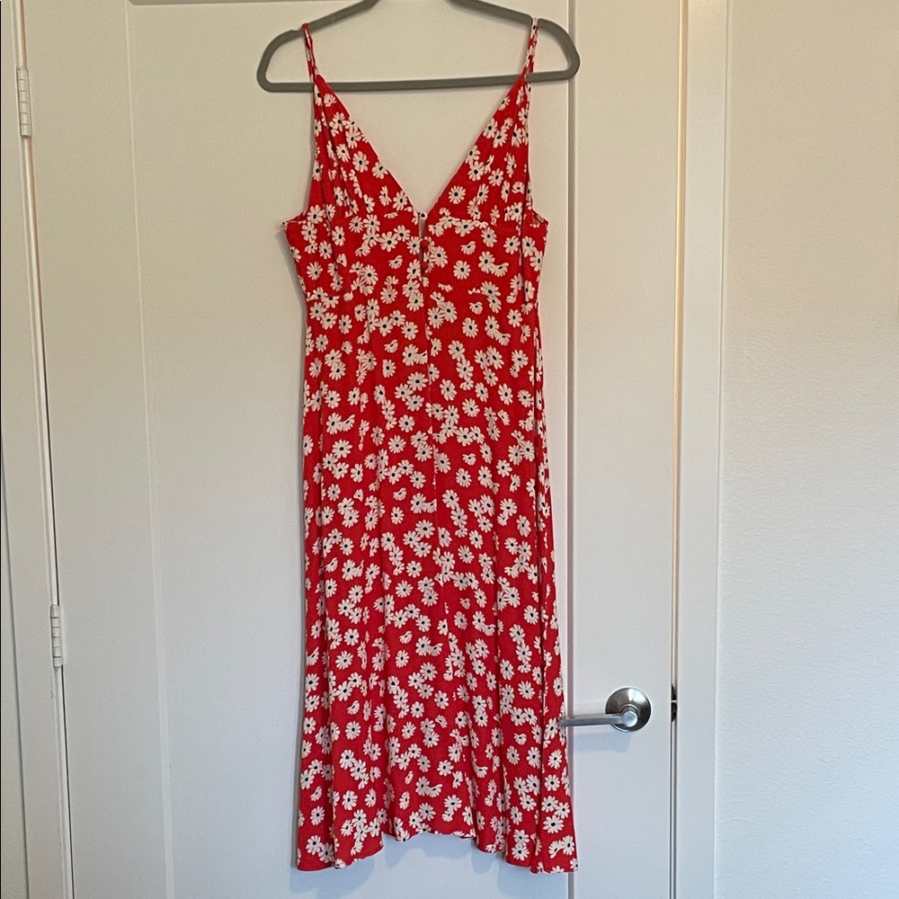 Reformation Red Midi Dress with White Daisy Print